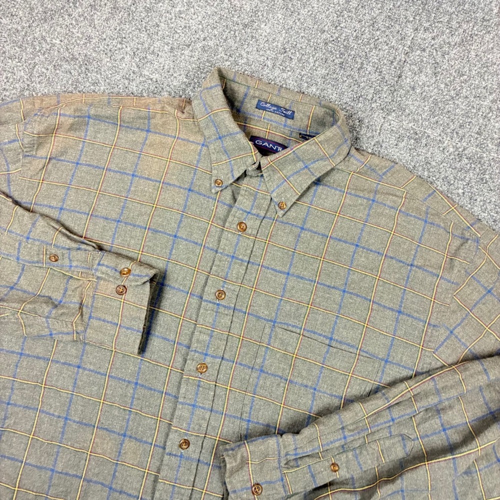 Gant USA Mens Size Large College Twill Plaid Button Down Shirt Olive Green